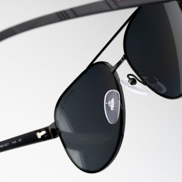 NEW Prada Linea Rossa PS54TS 1AB5Z1 Black Polarized Grey Pilot Unisex Sunglasses - Picture 10 of 12